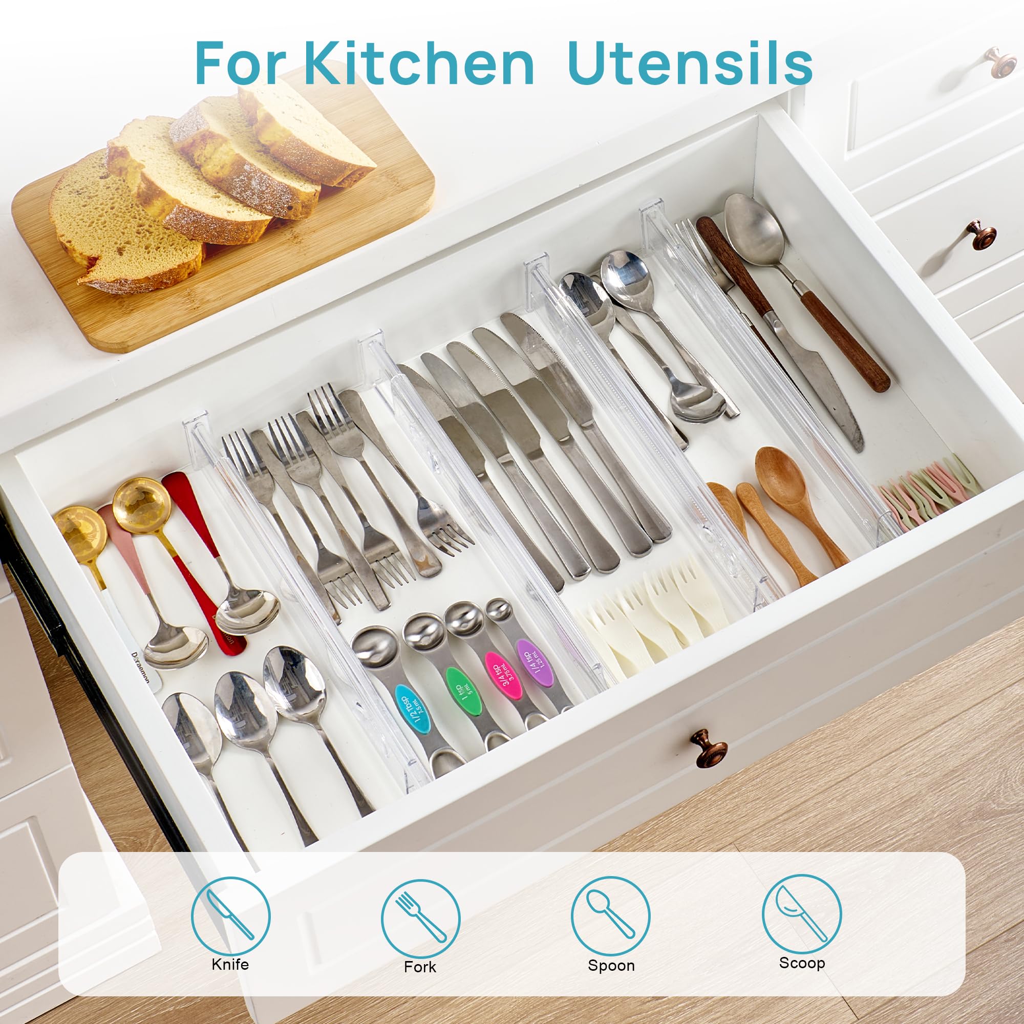 Vtopmart drawer divider spring lock ensures secure, bounce-free placement.