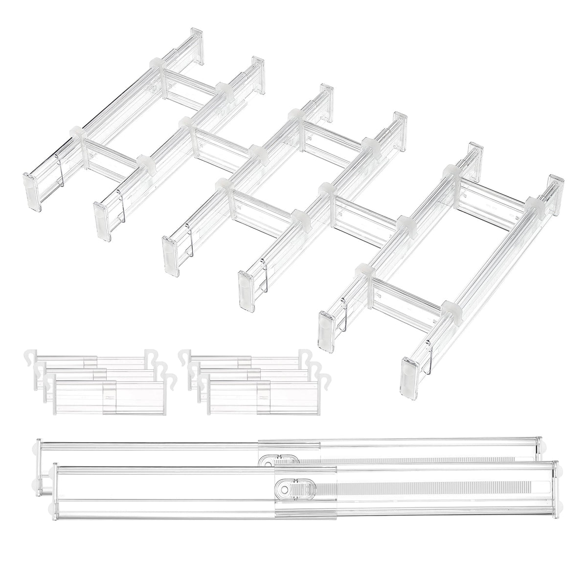 Vtopmart drawer dividers with eight sections for neat cutlery organization.