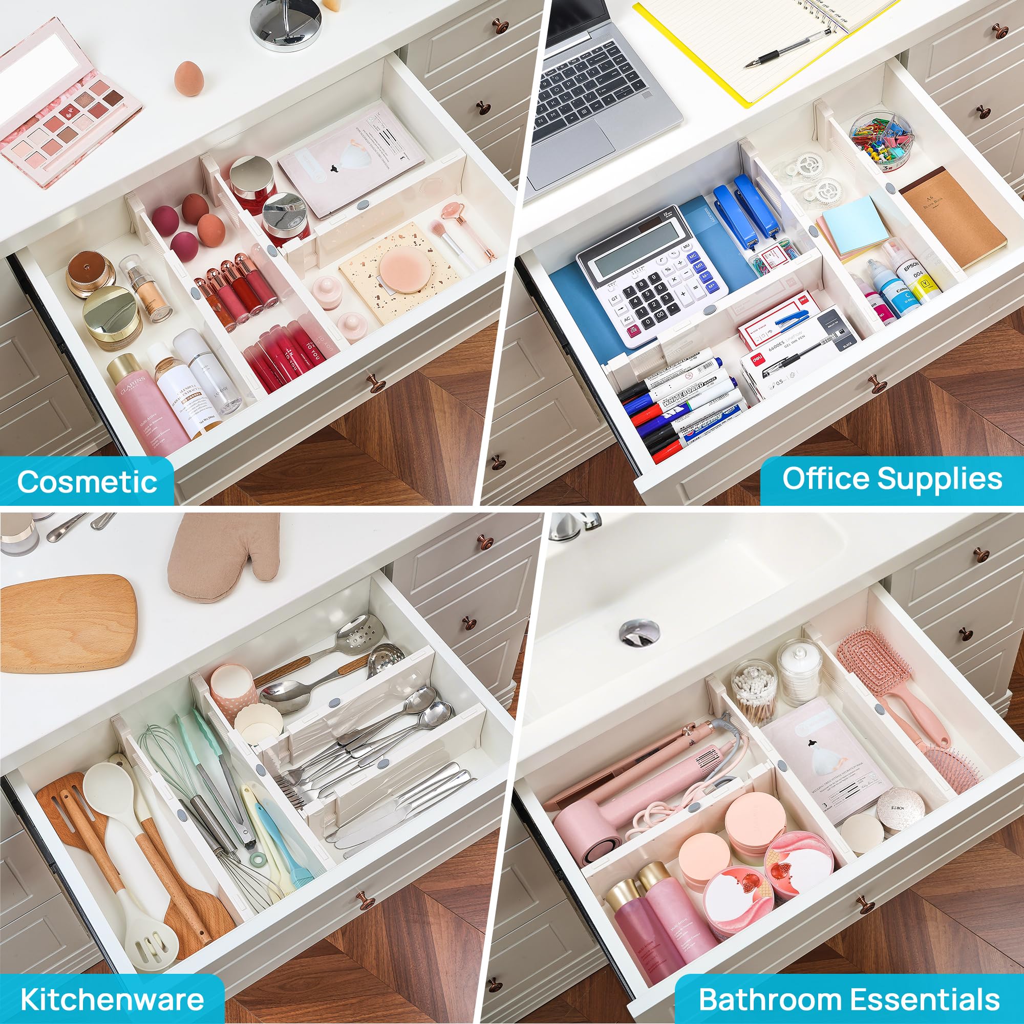 Vtopmart dividers in a kitchen drawer organizing utensils.
