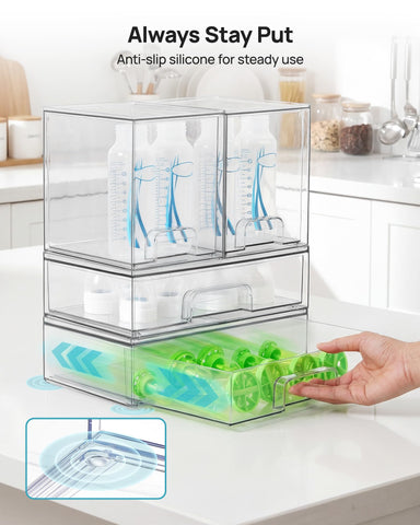Vtopmart easy-clean plastic drawers ready for wipe-down maintenance.