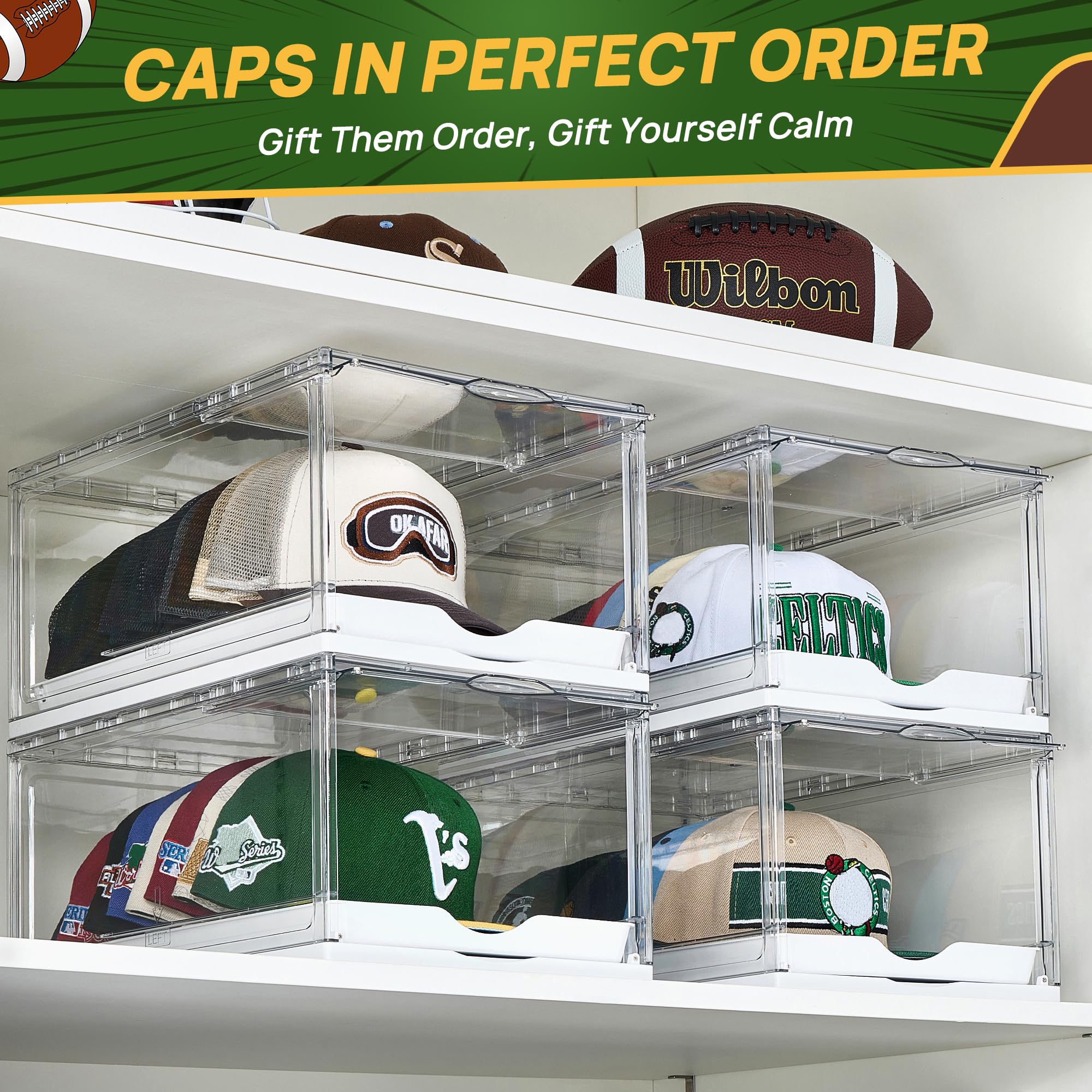 Vtopmart hat display with magnetic door for secure, stylish presentation.