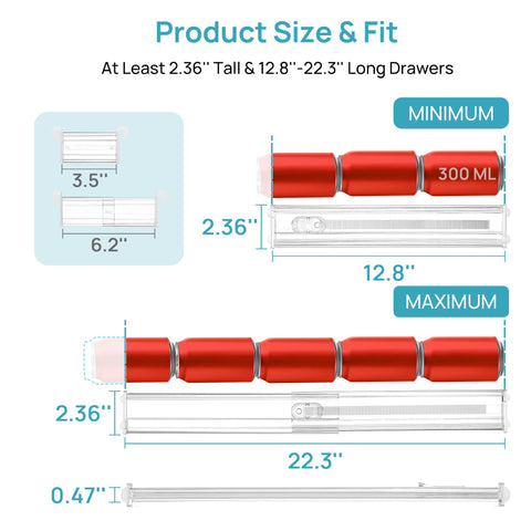 Vtopmart adjustable inserts extend 3.5–6.2 inches for customized compartments.