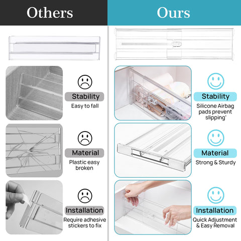 Vtopmart interlocking design provides stable partitions in deep drawers.