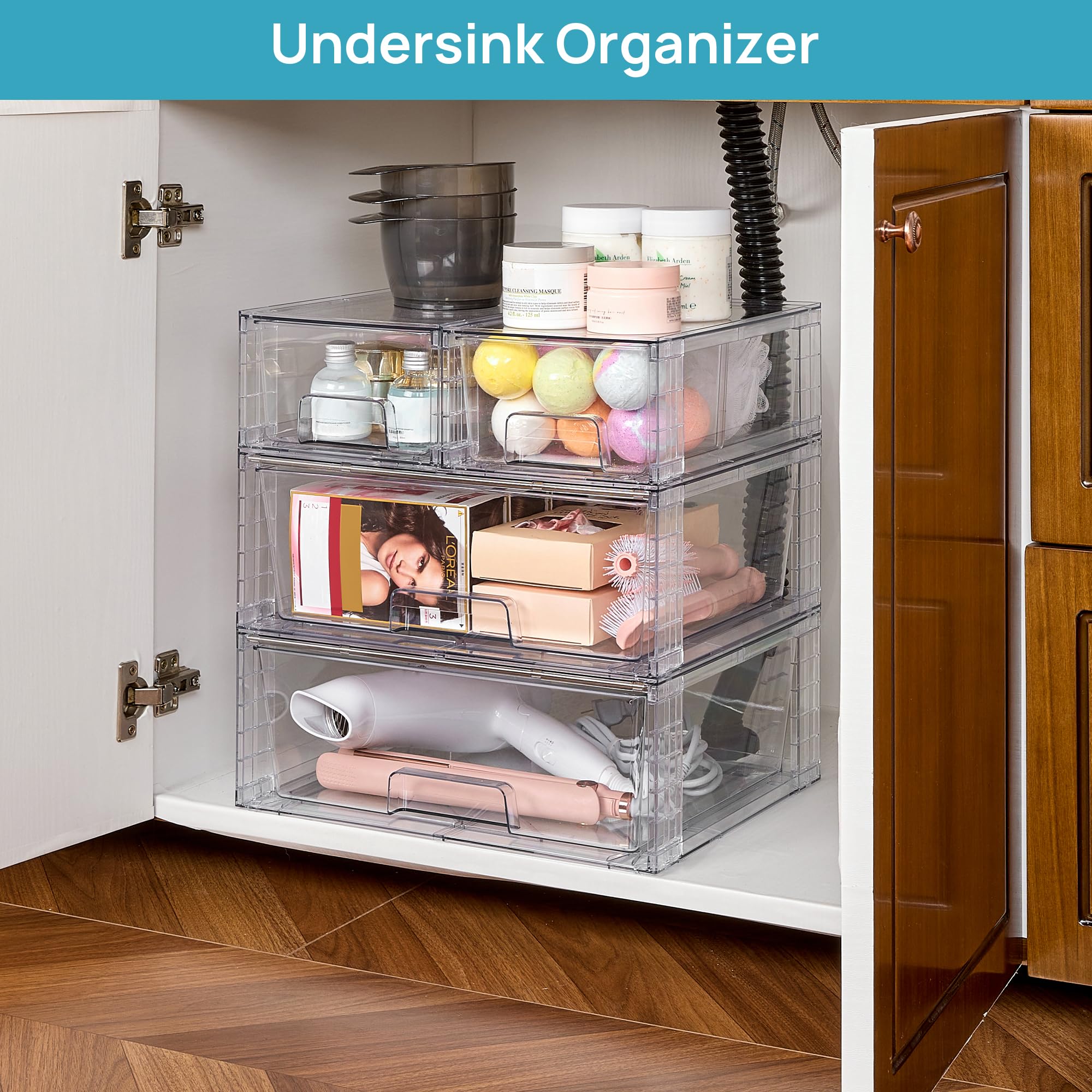 Vtopmart multi-purpose storage organizer fits bathroom, cabinet, and pantry.