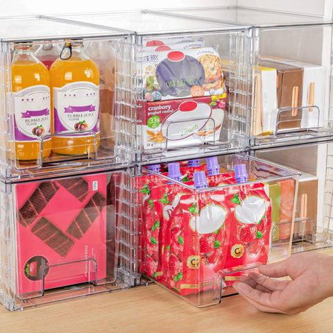 Vtopmart pantry organization drawers showcasing transparent bins for snacks and drinks