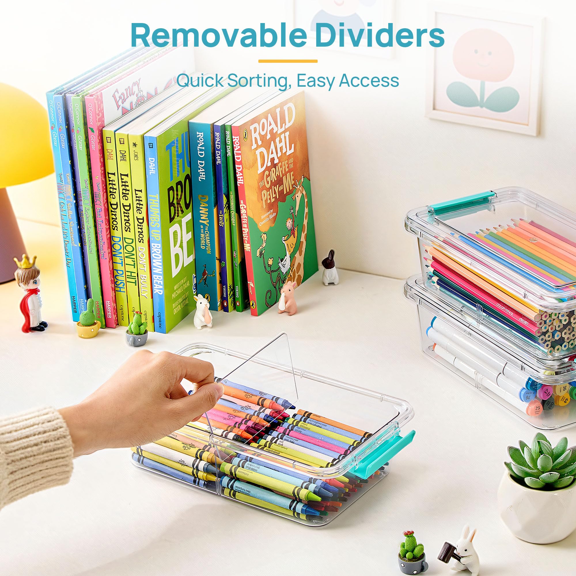 Vtopmart stackable 1.5qt storage bin saves space while keeping art supplies organized.