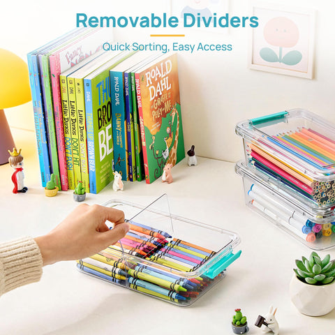 Vtopmart stackable 1.5qt storage bin saves space while keeping art supplies organized.