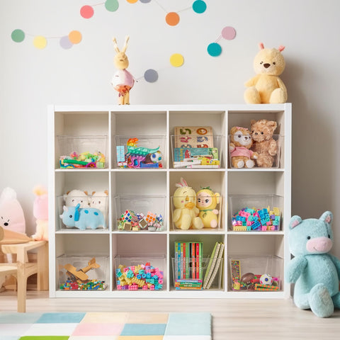 Vtopmart stackable bin clear visibility ideal for shelves and cube organizers