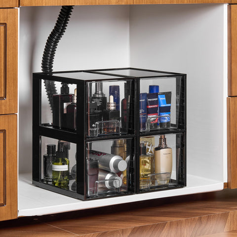 Vtopmart four-pack system fits pantry, bathroom, and vanity spaces.
