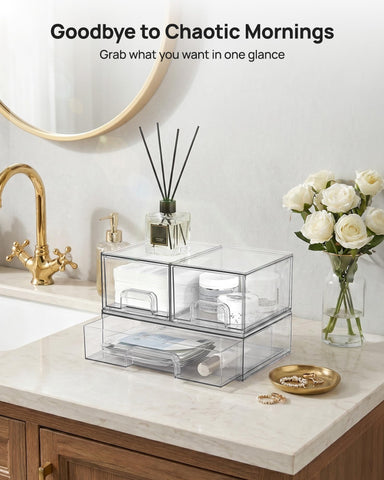 Vtopmart bathroom vanity setup with clear bins