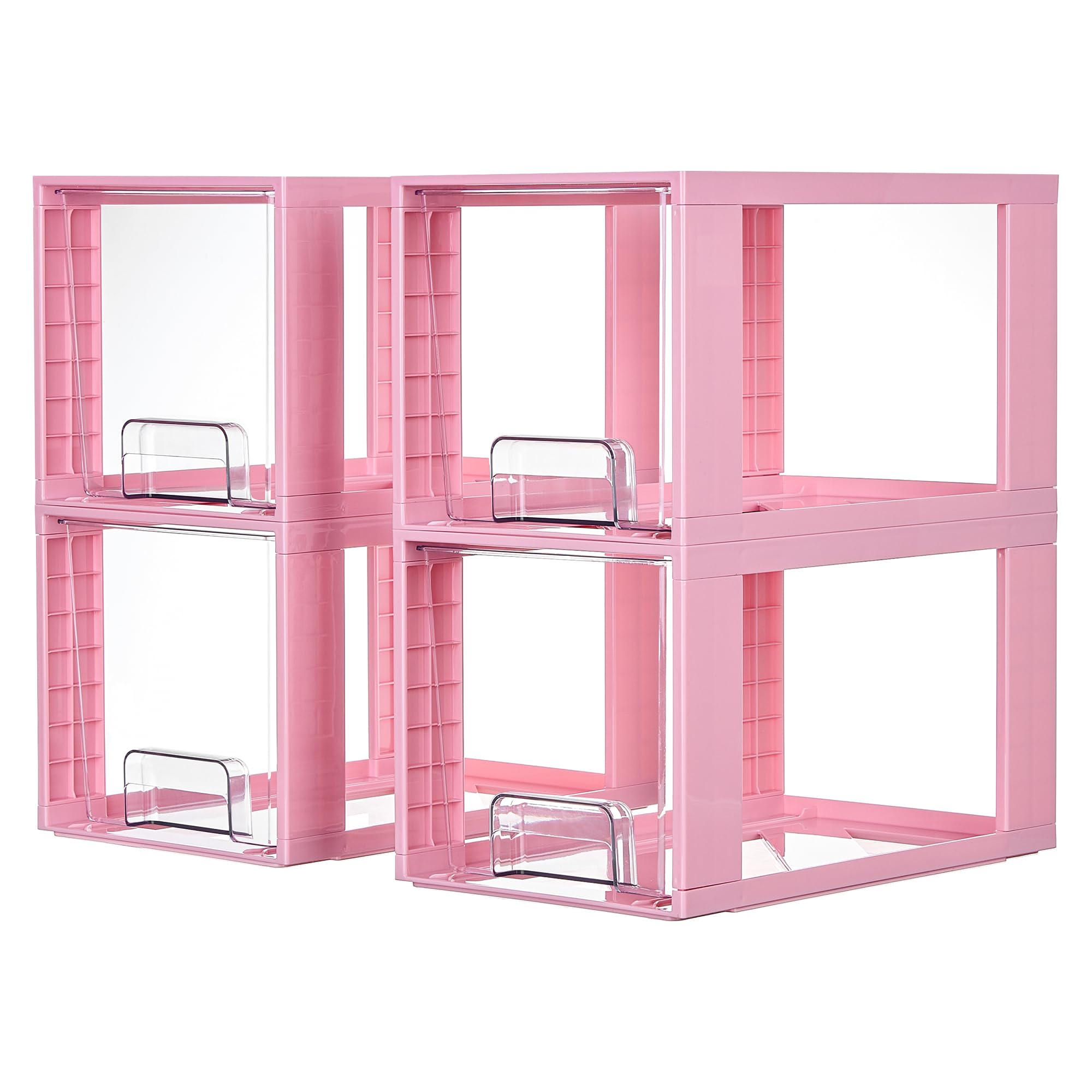 Vtopmart pink stackable drawers front view showing space-saving design