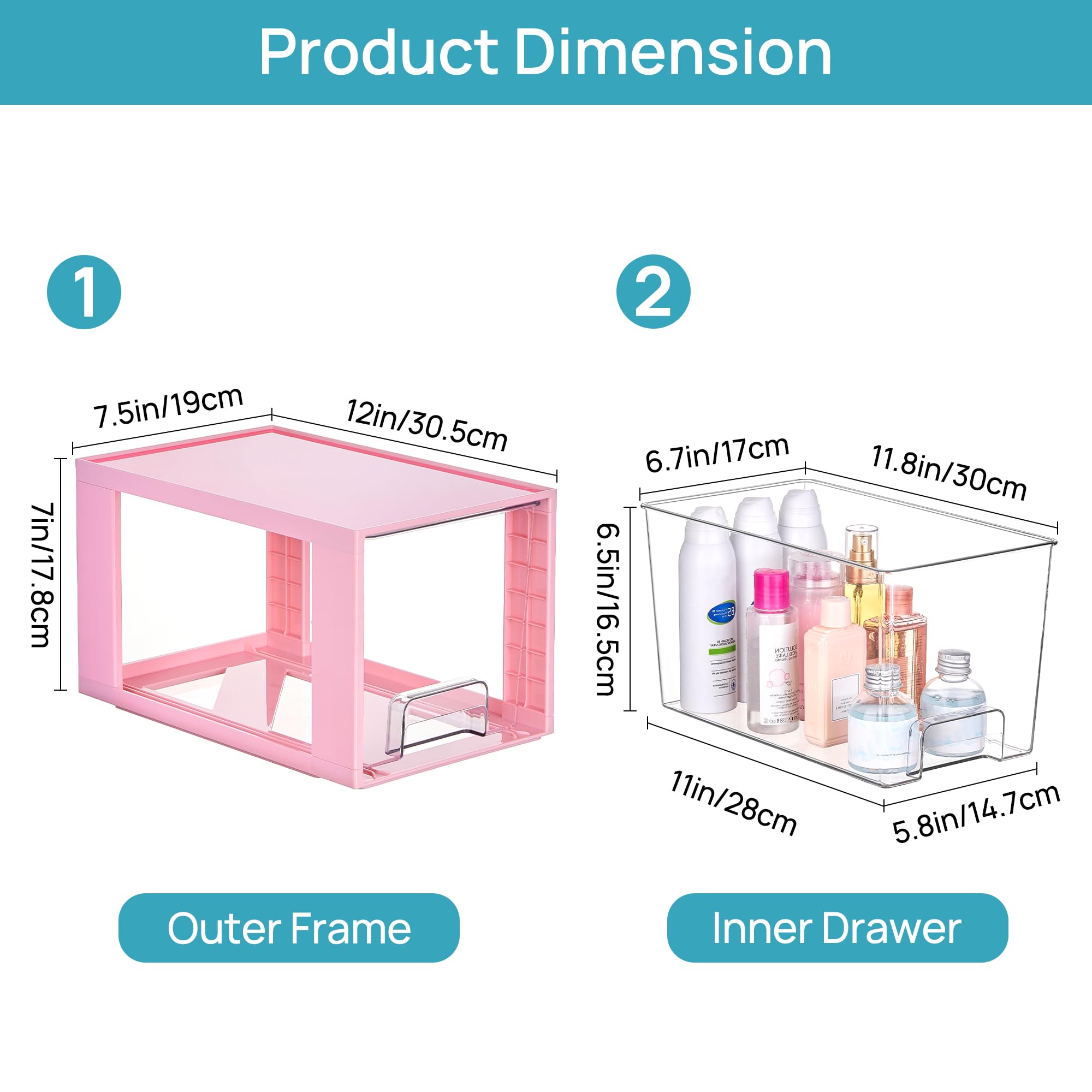 Vtopmart pink stackable drawer open for easy access and organization
