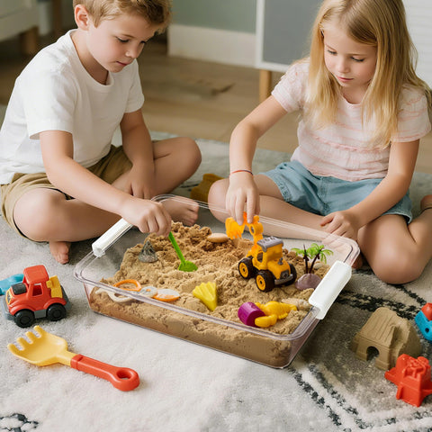 Stackable bins maximize shelf space while keeping items organized.
