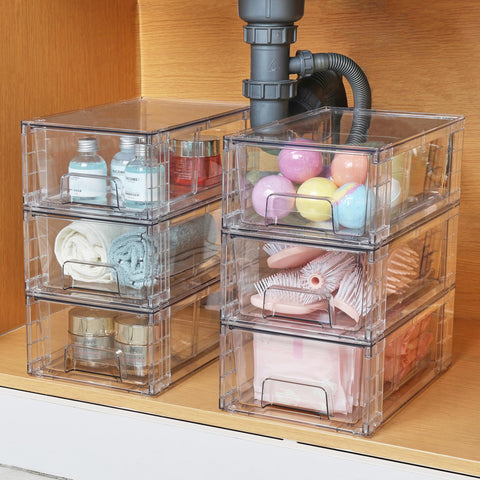 Vtopmart stackable drawers fit under sinks and bathroom storage for maximum space.