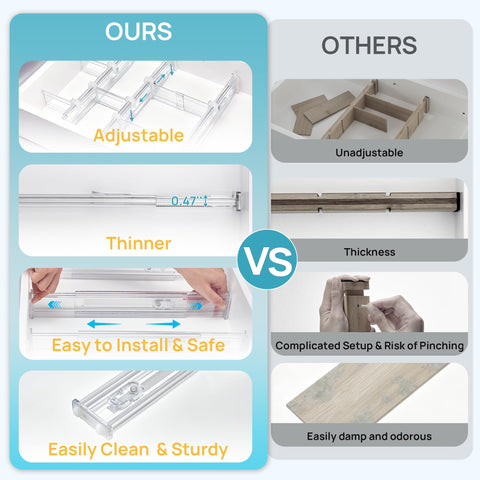 Vtopmart ultra-thin 0.47 inch divider maximizes drawer space.