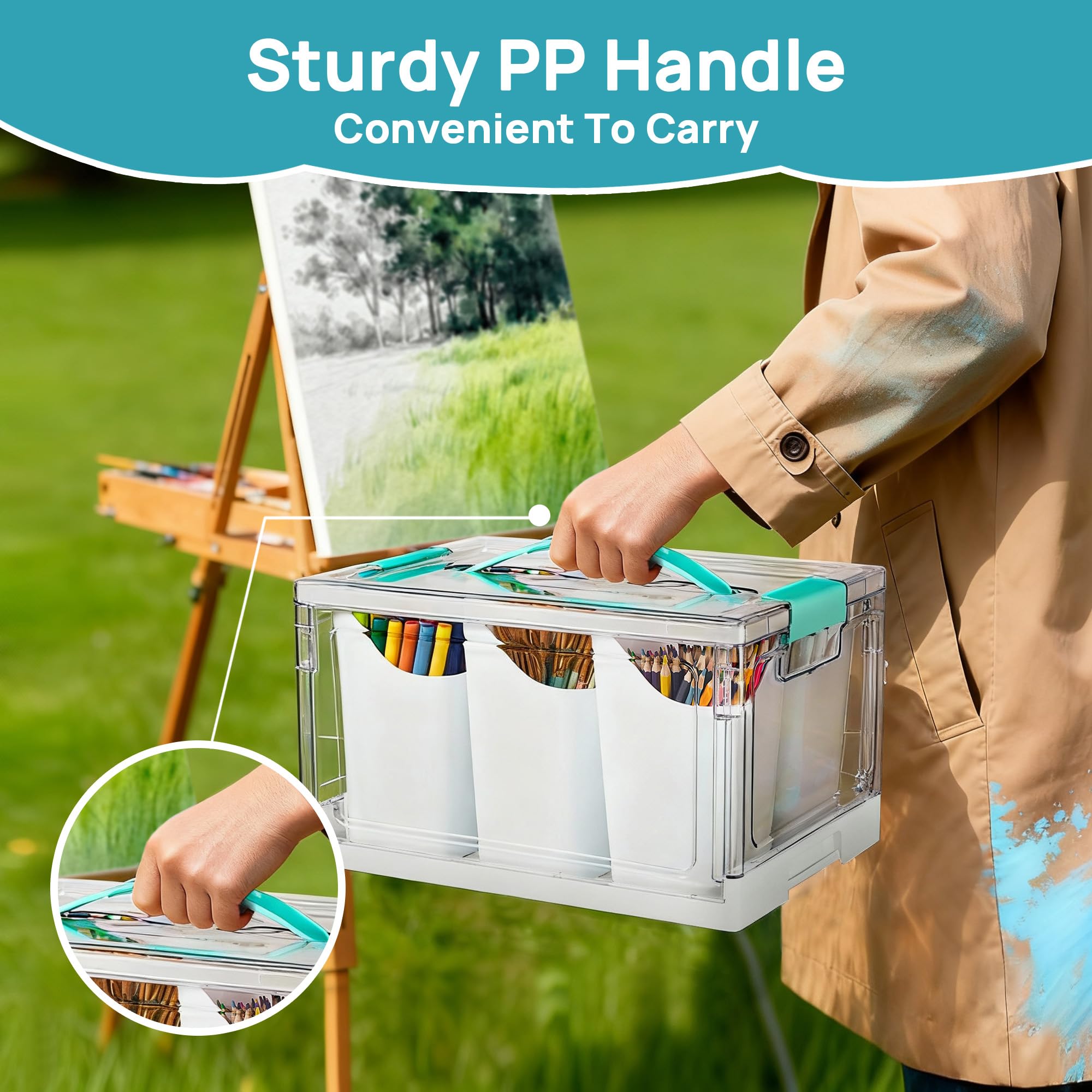 Vtopmart transparent lid and body for quick visibility of art supplies.