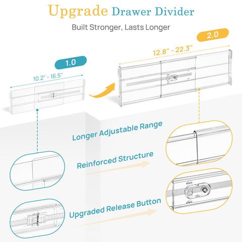 Vtopmart versatile dividers suit kitchen, wardrobe, and baby-drawer organization.