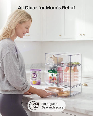Vertical stackable storage saving space in a cabinet