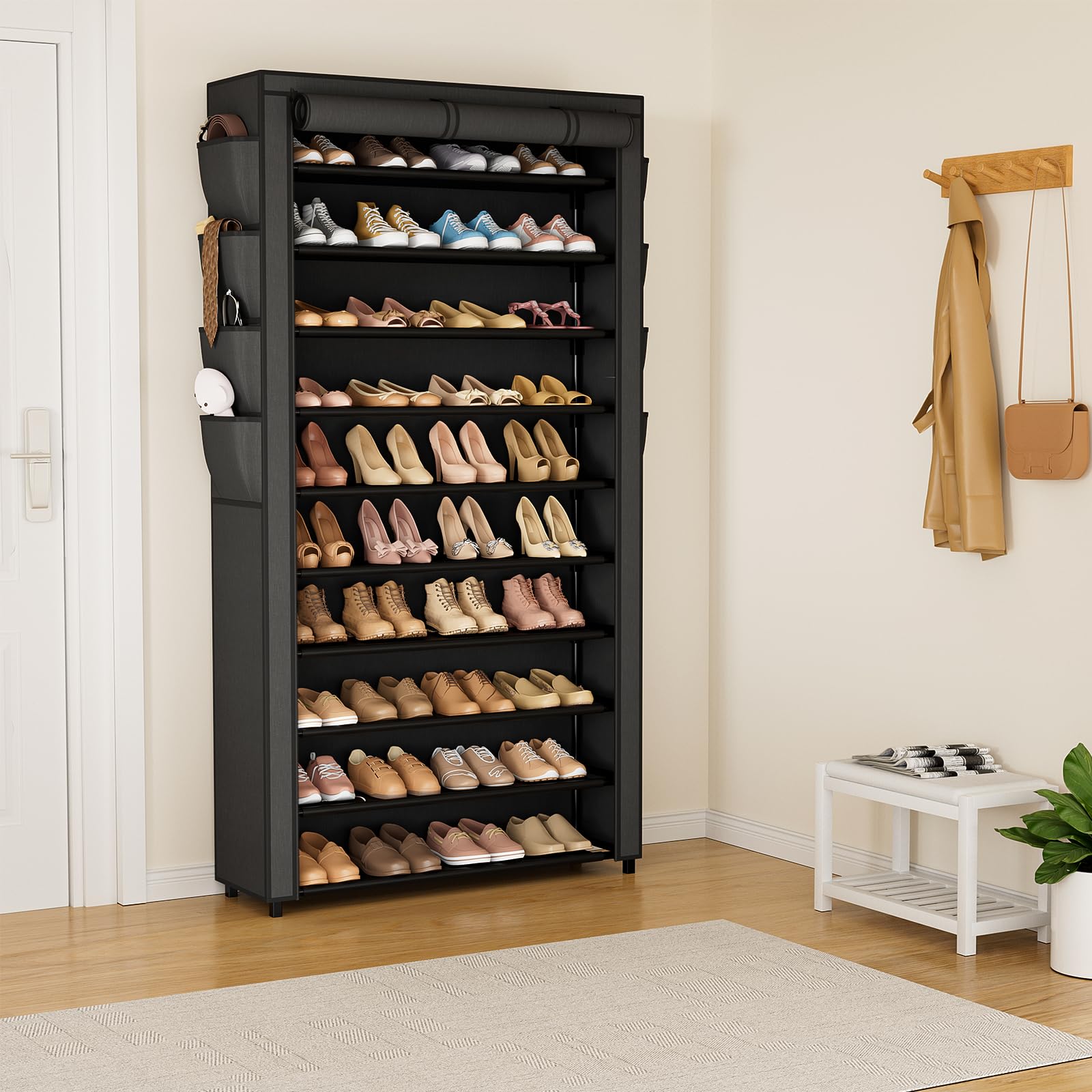 VTRIN 10-tier shoe rack front view showing spacious shelves