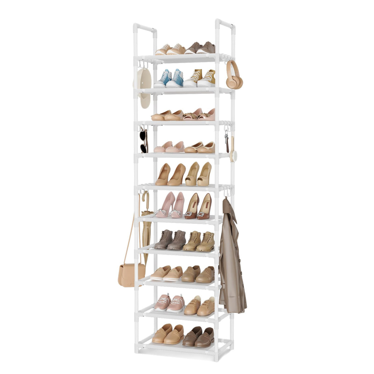 VTRIN 10-tiers tall shoe rack offers space-saving vertical storage for shoes.