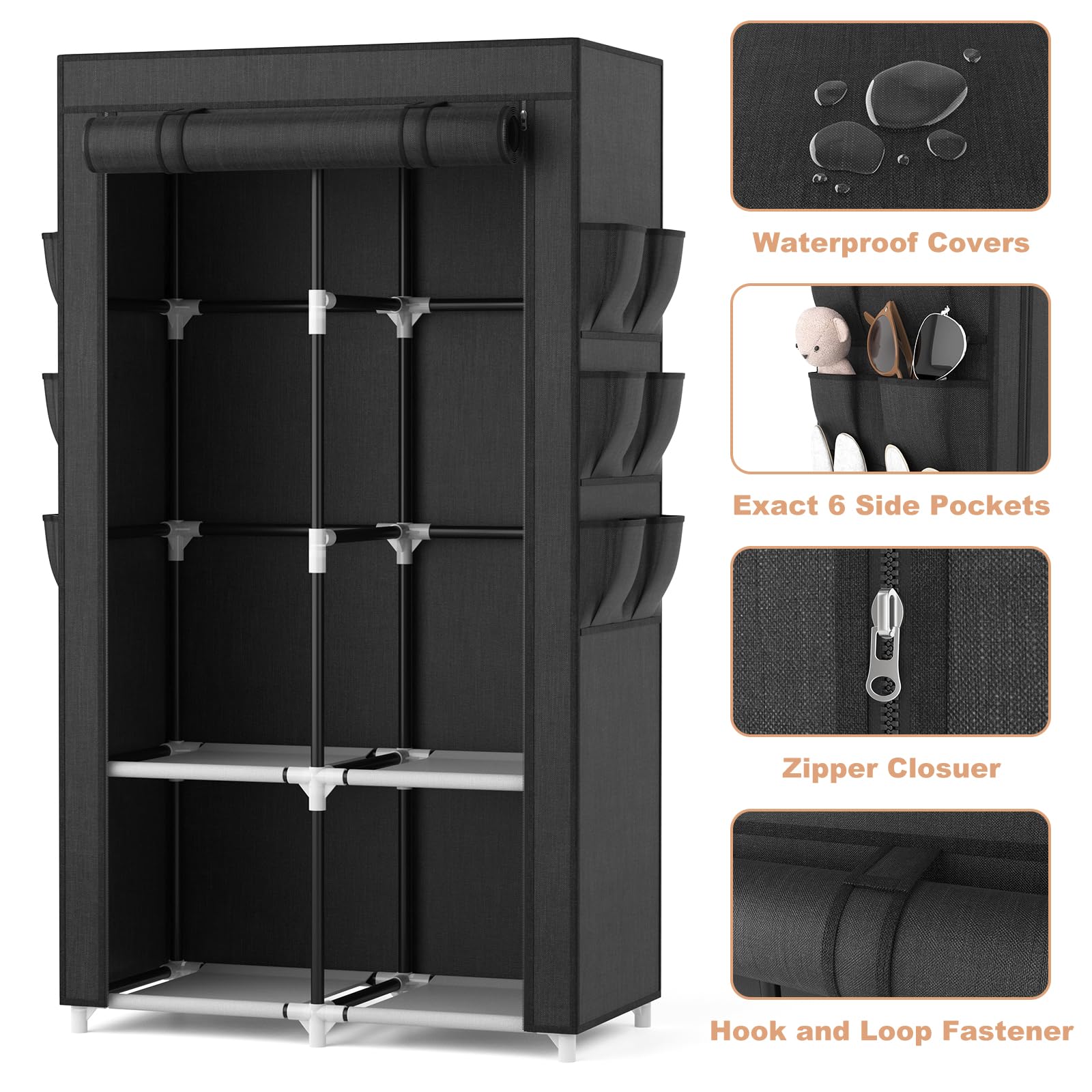 VTRIN portable closet four-shelves-organization stores folded items, hats and bags.