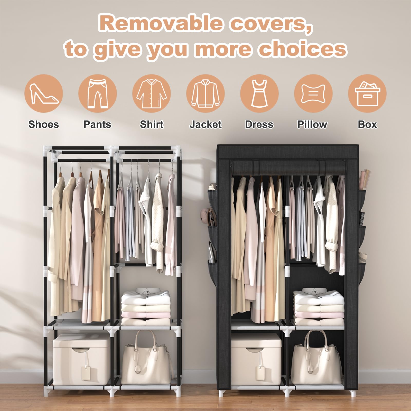 VTRIN portable-closet-dustproof-cover keeps clothes clean and protected.