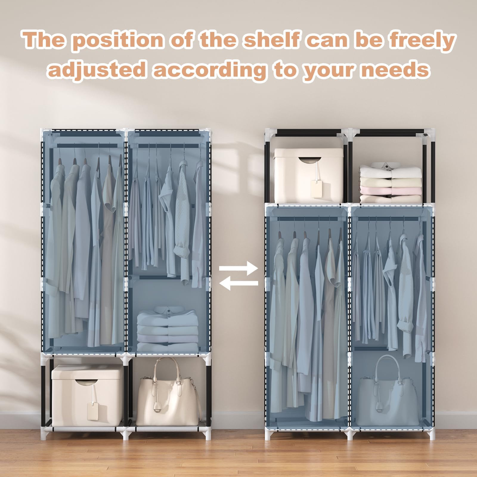 VTRIN portable-closet-footprint-compact fits bedrooms, dorms and rental homes.
