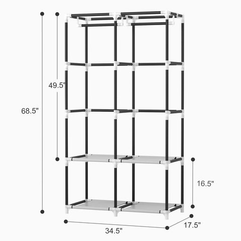 VTRIN portable closet two-rods-hanging highlights double hanging space for garments.