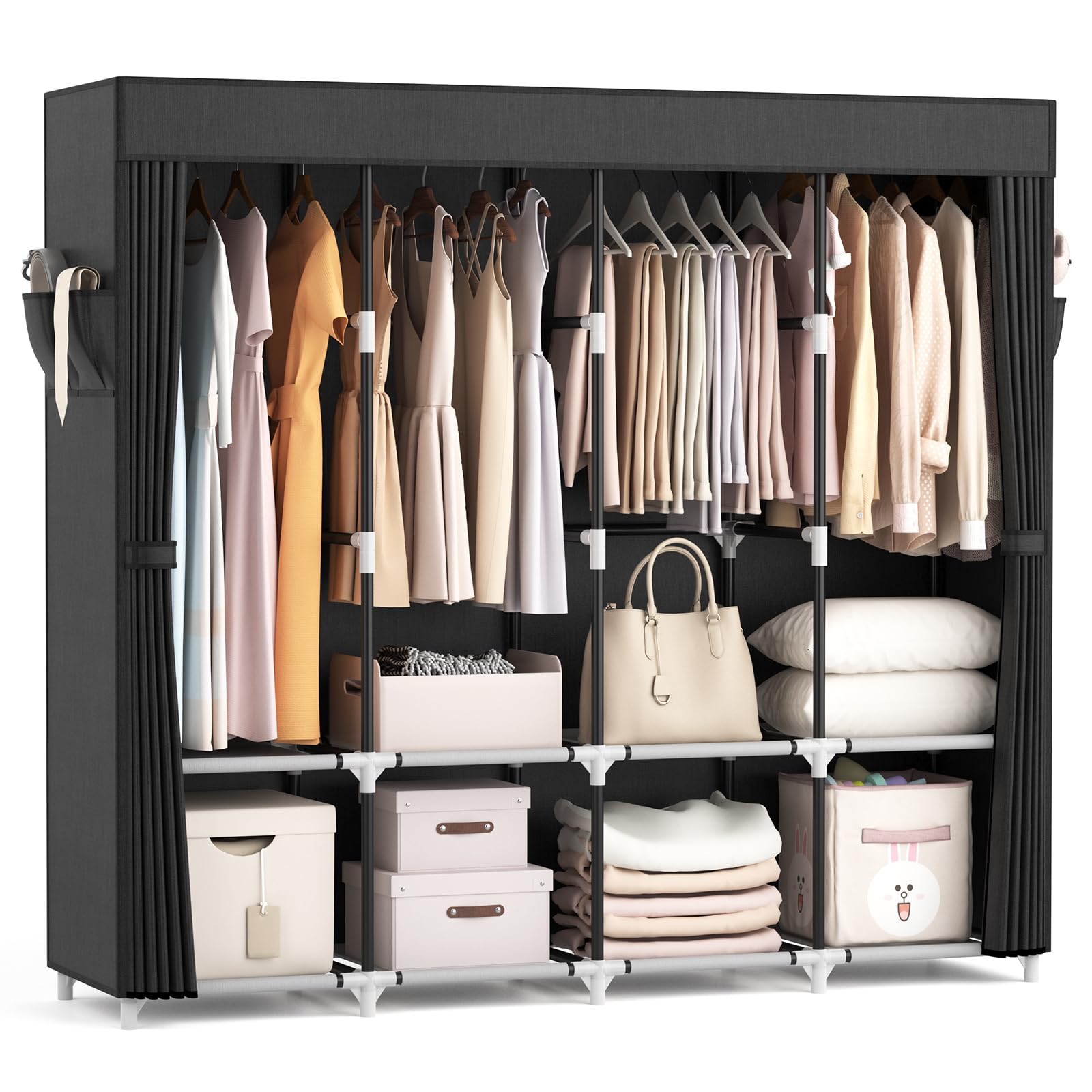 VTRIN portable closet with cover closed protecting clothes from dust.