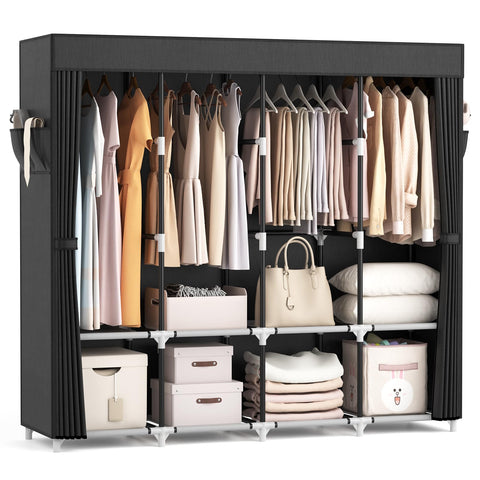 VTRIN portable closet with cover closed protecting clothes from dust.