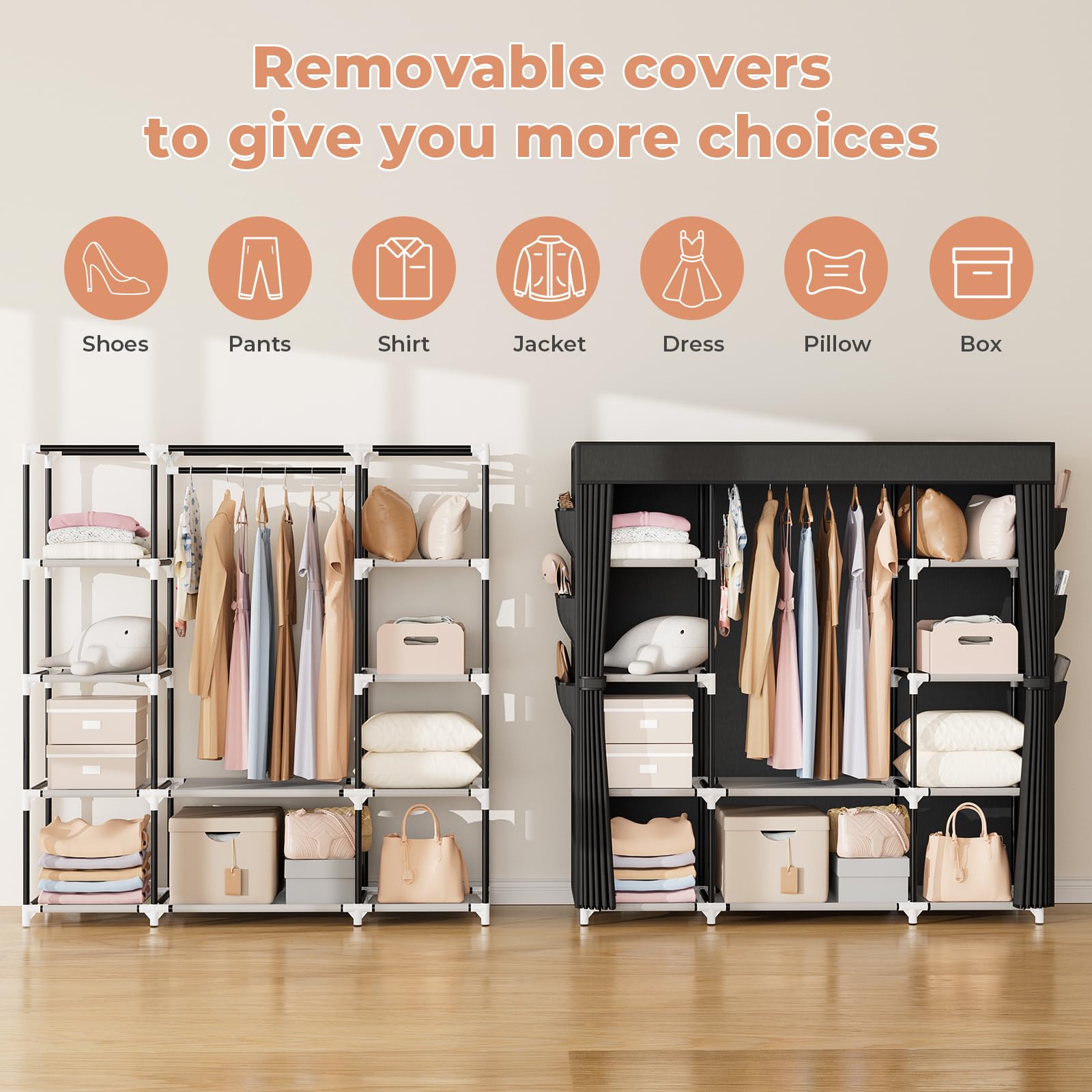 VTRIN portable closet dust cover zip protects outfits from dust