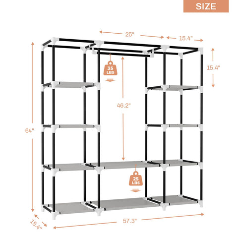 VTRIN portable closet hanging rod length accommodates long garments without crowding