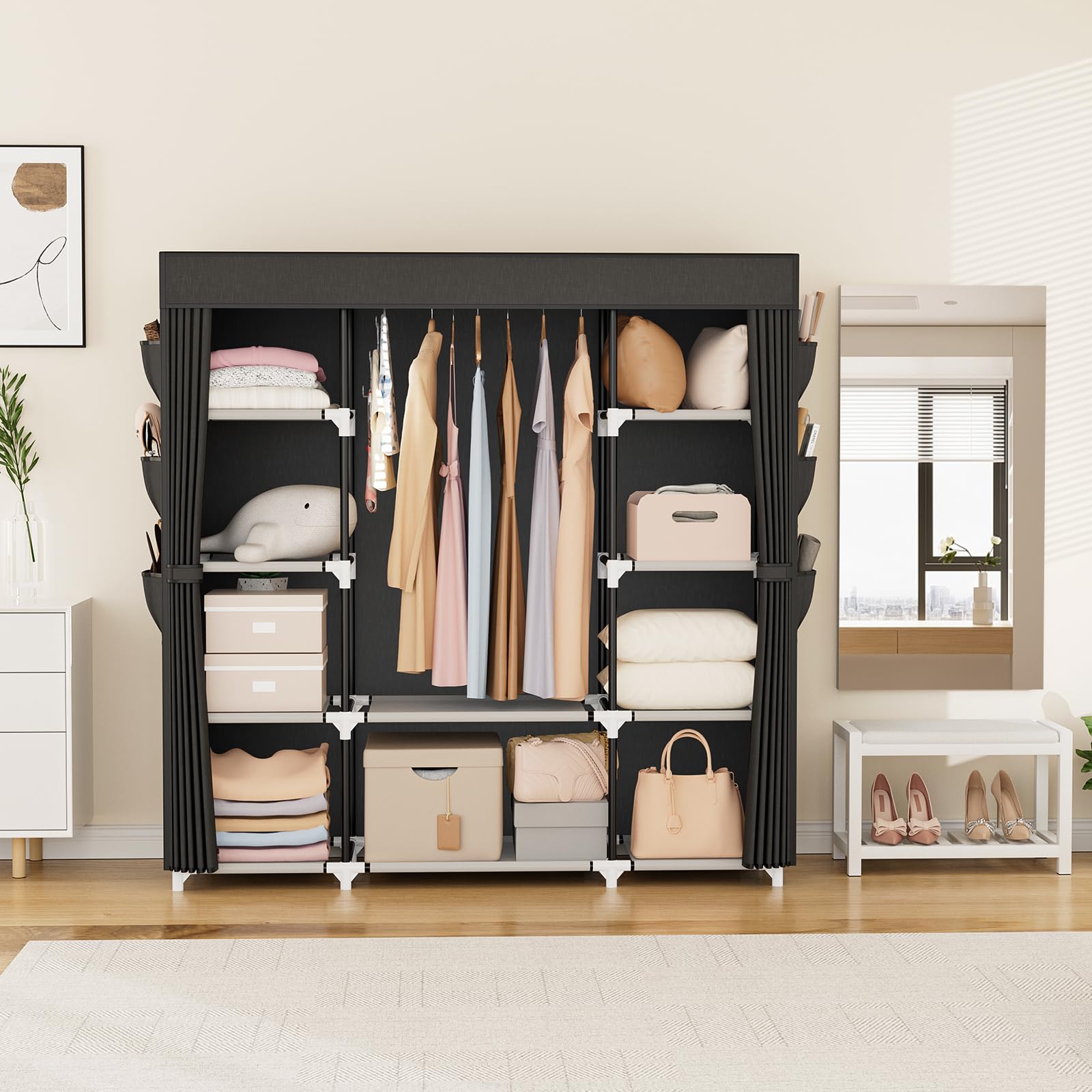 VTRIN portable closet large capacity shelves hold folded items and bags