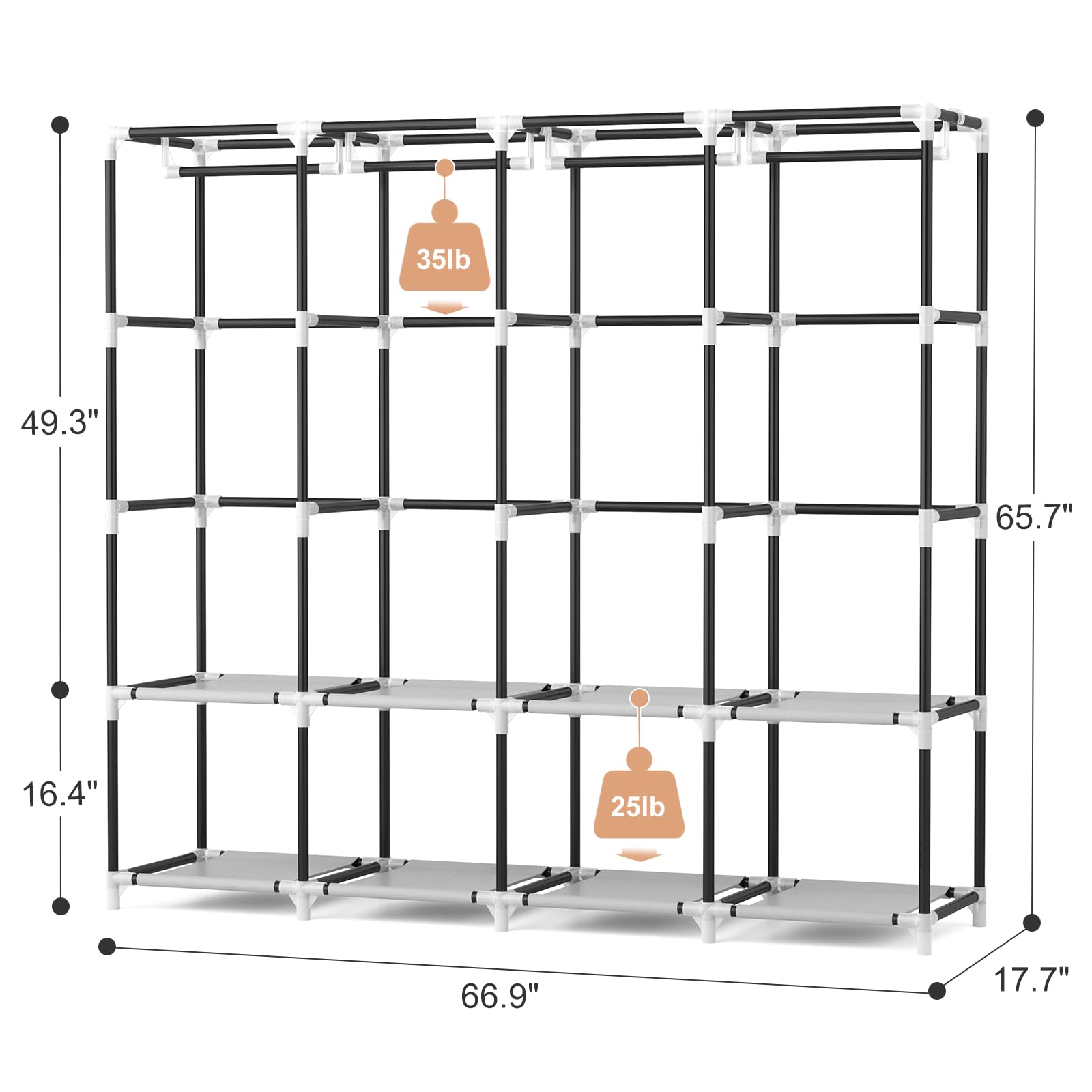 VTRIN wardrobe shelves provide space for folded garments and accessories.