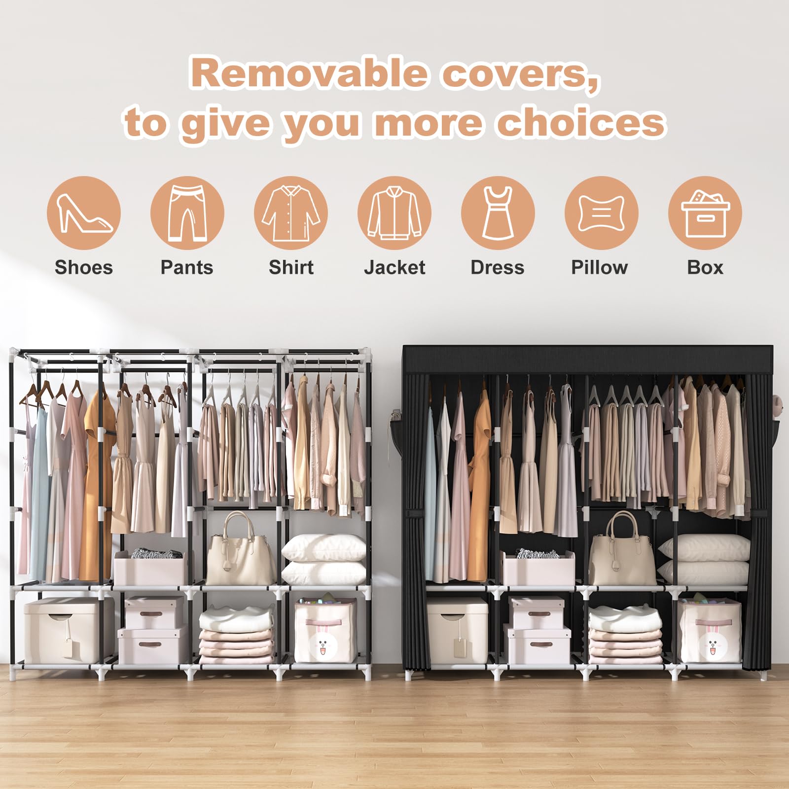 VTRIN sturdy metal frame supports hanging and shelving securely.