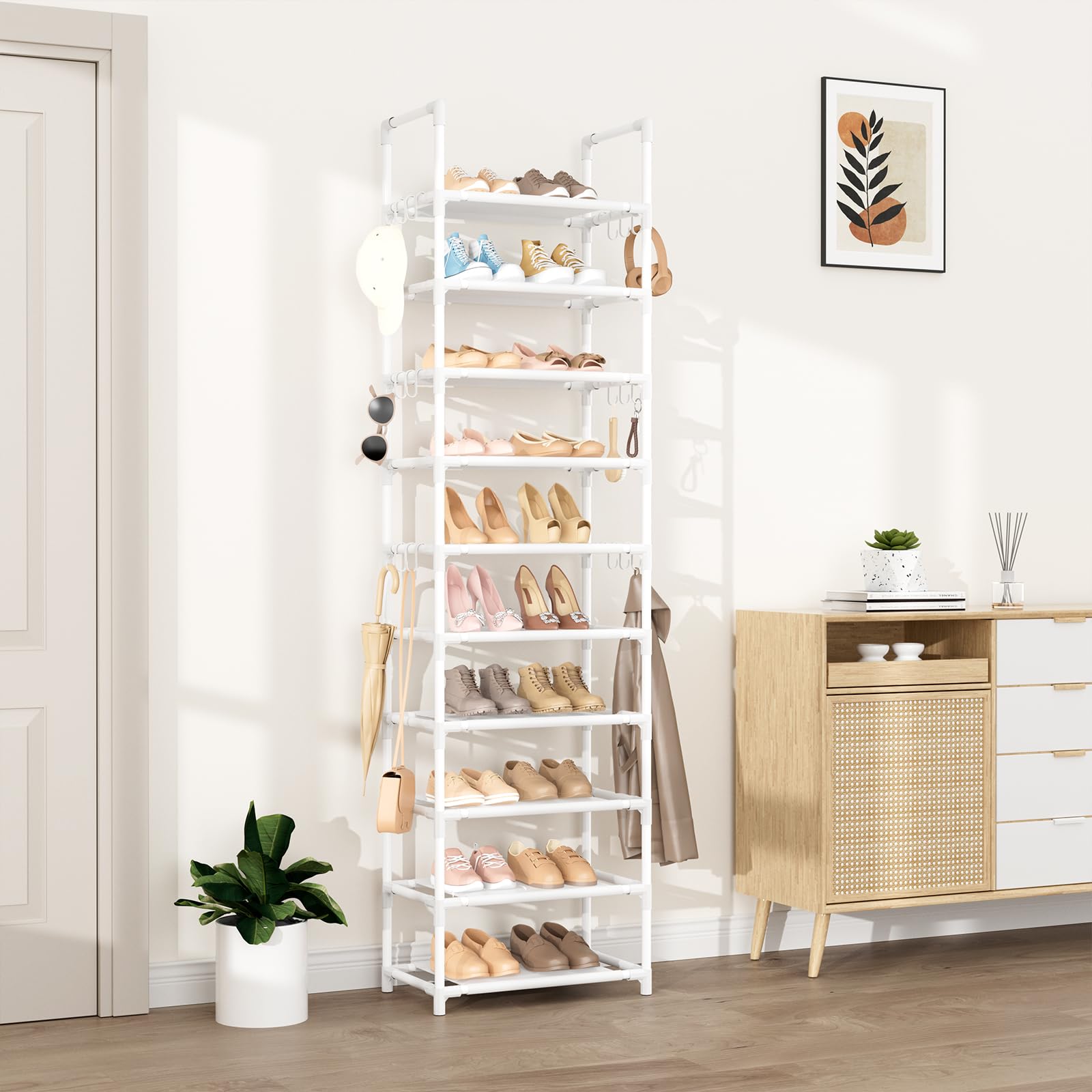 VTRIN 10-tiers shoe rack holds 20-25 pairs, ideal for busy entryways.