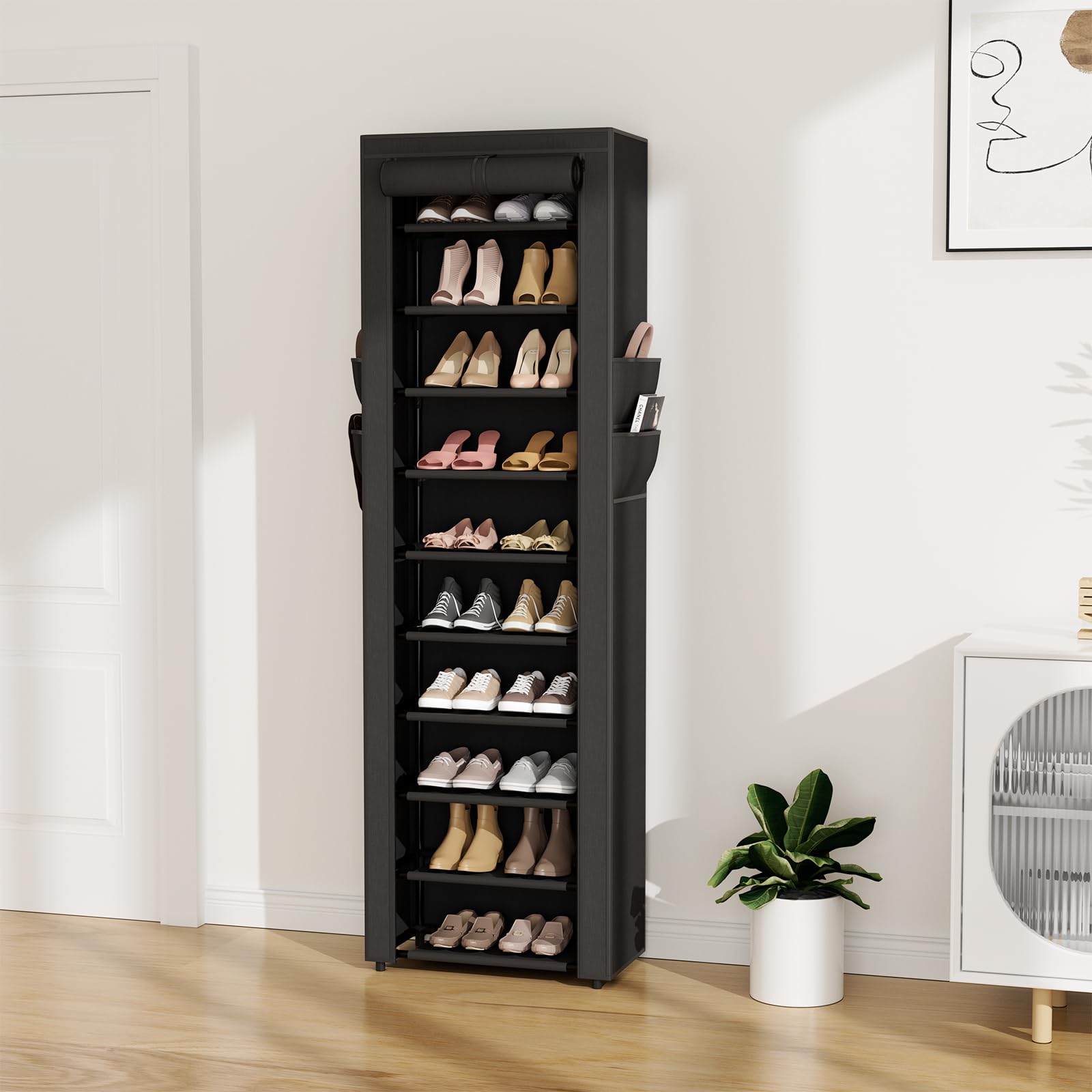 VTRIN dustproof cover on the rack keeps shoes cleaner.