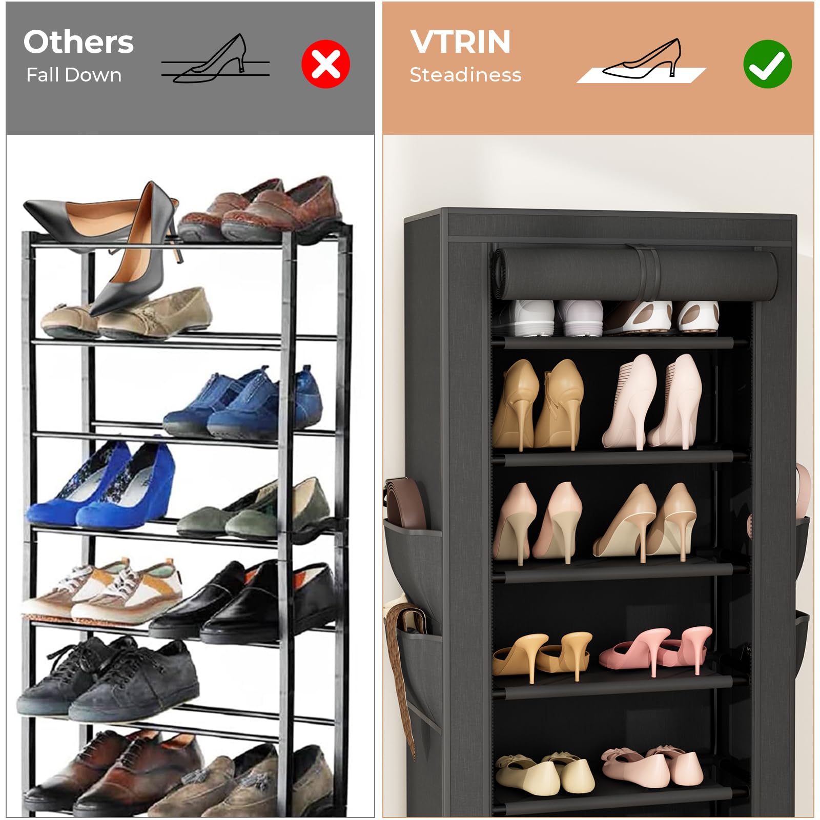 VTRIN closet-friendly black finish suits modern bedrooms.