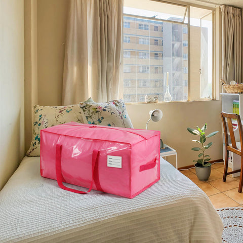 VTSVTS pink moving bag with label pocket for quick item identification.