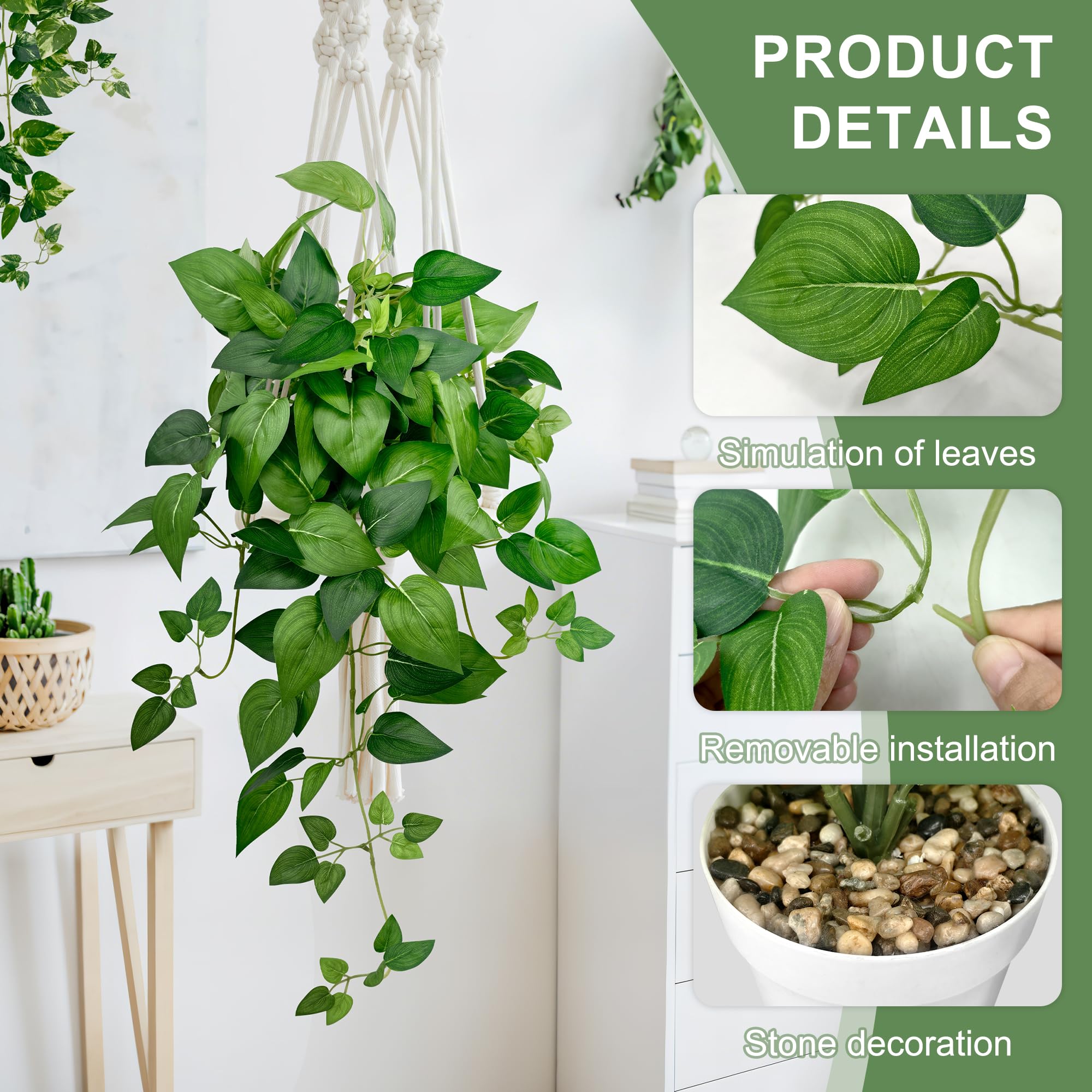 Vuahaul faux pothos hanging plant with lifelike variegation and cascading vines.