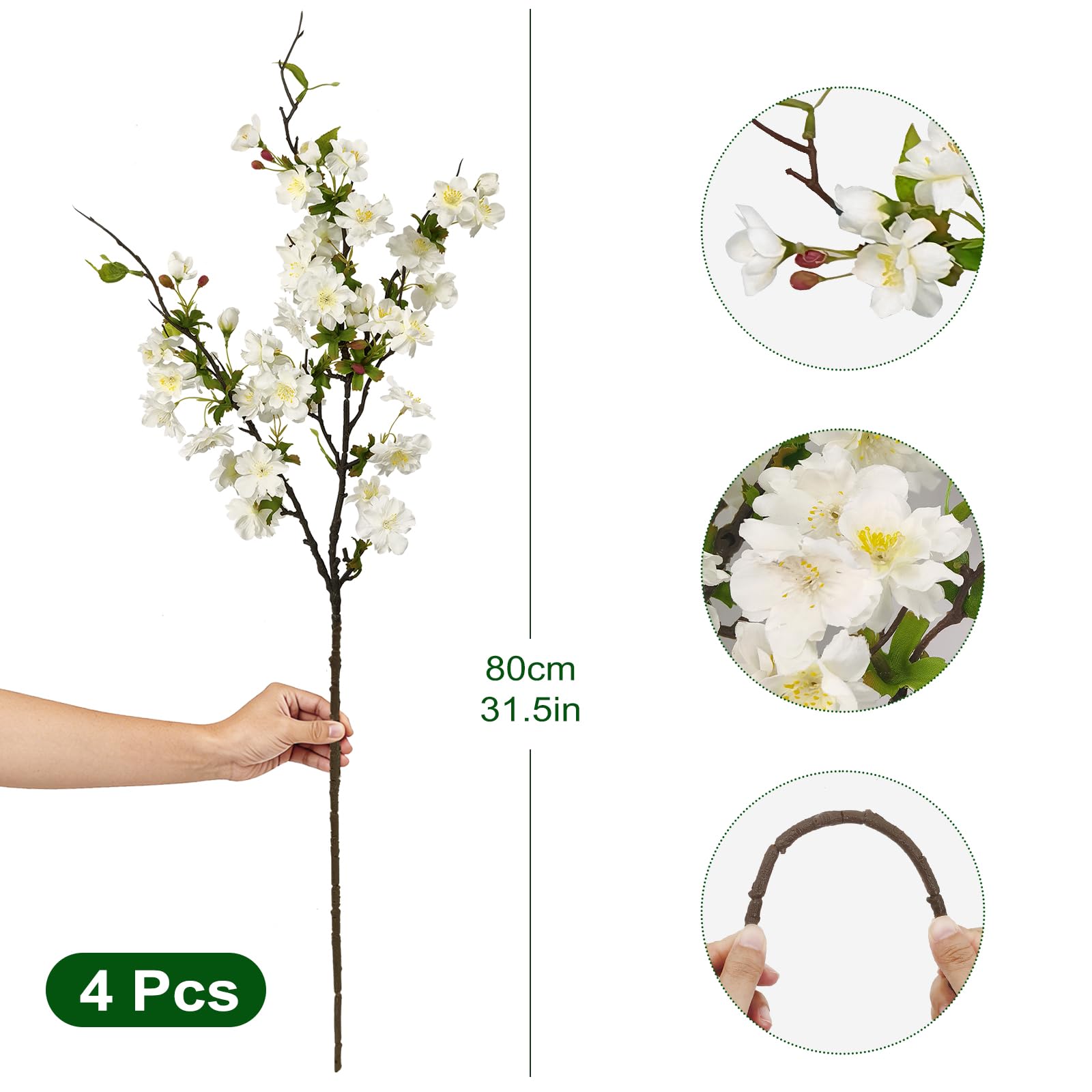 VUAHAUL white cherry blossoms with buds and open blooms for lifelike decor.