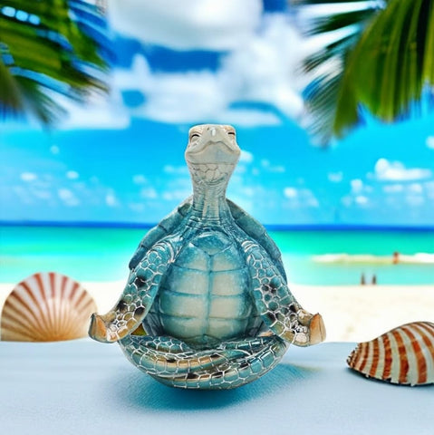 VVGIFTS sea turtle meditation statue with flat bottom for stable placement.