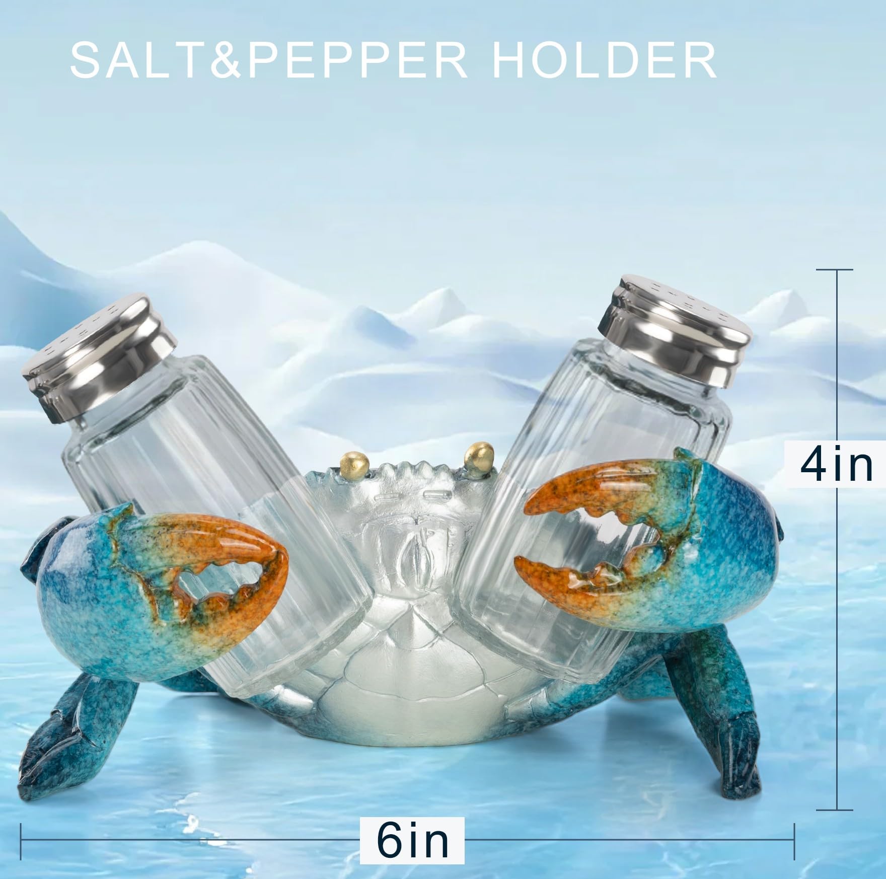Glass salt and pepper shakers with metal caps included with VVGIFTS crab