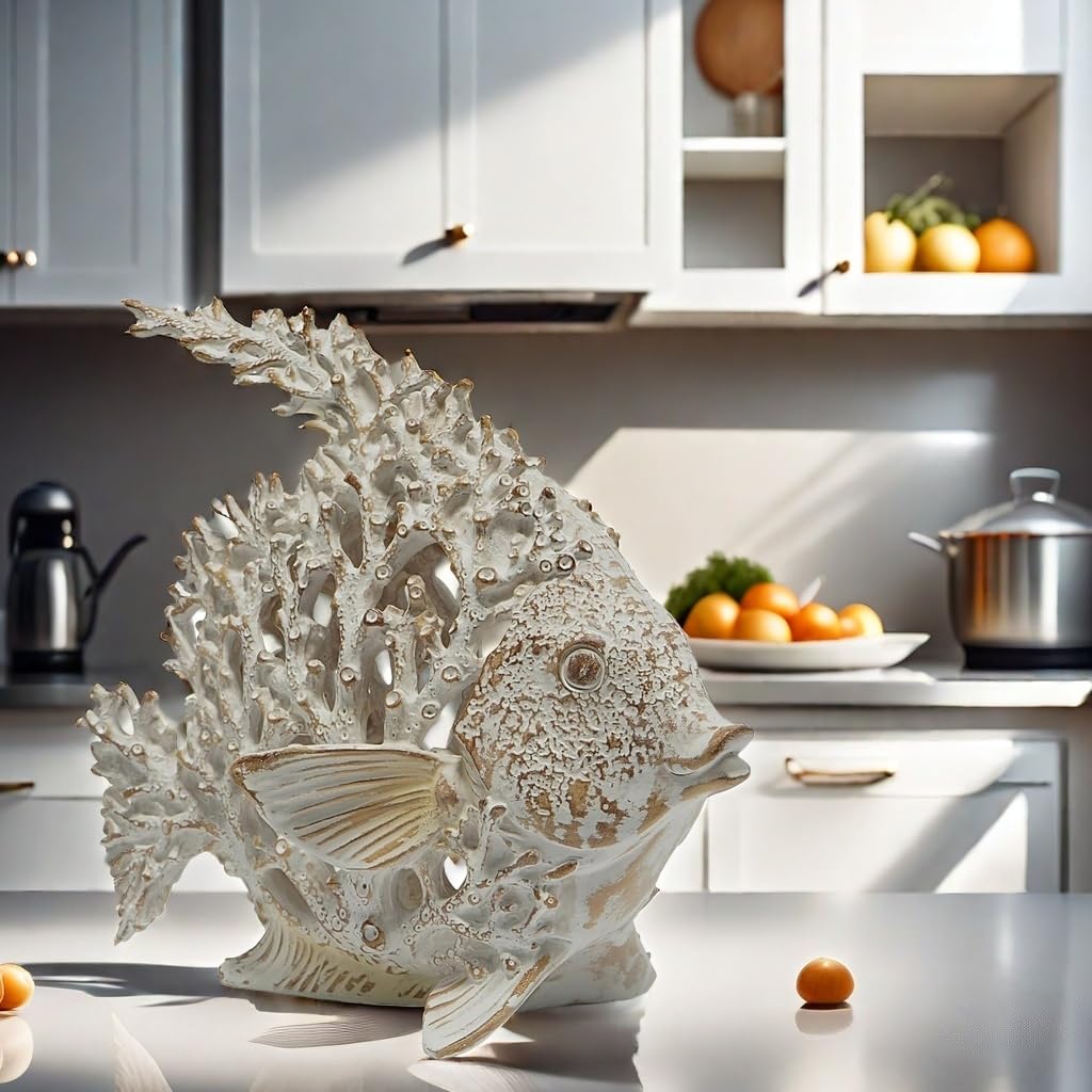 VVGIFTS polystone angelfish statue with durable coastal finish
