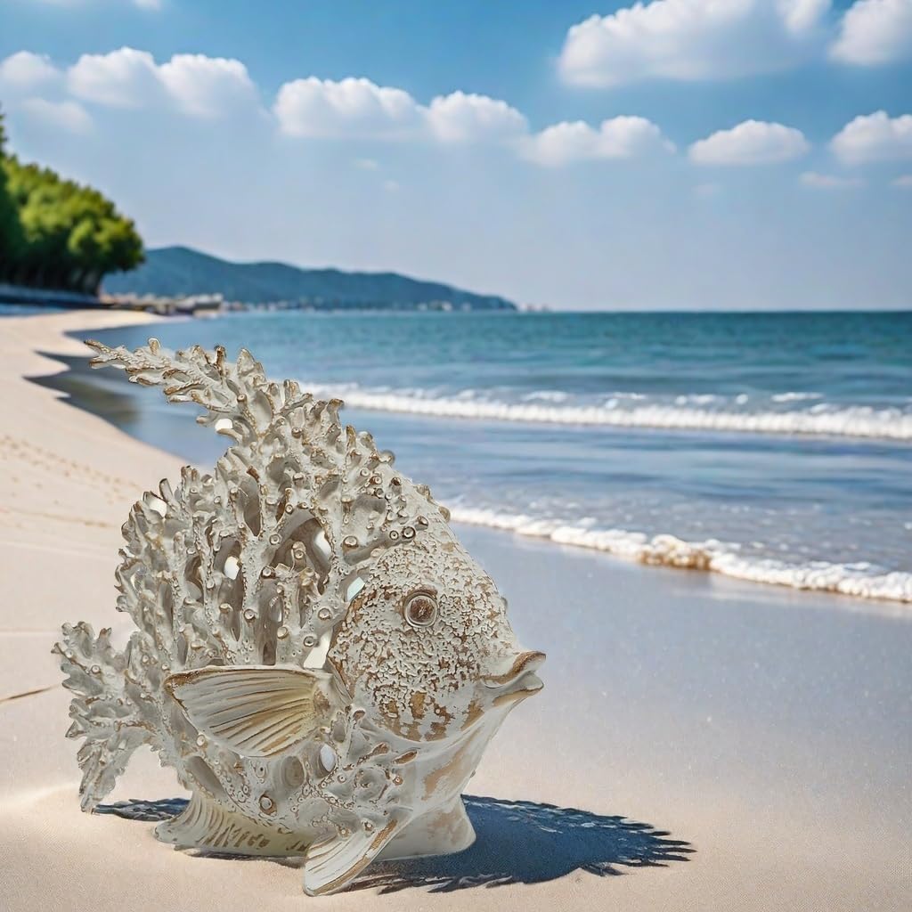 VVGIFTS white angelfish decor enhances a bathroom or mantel display