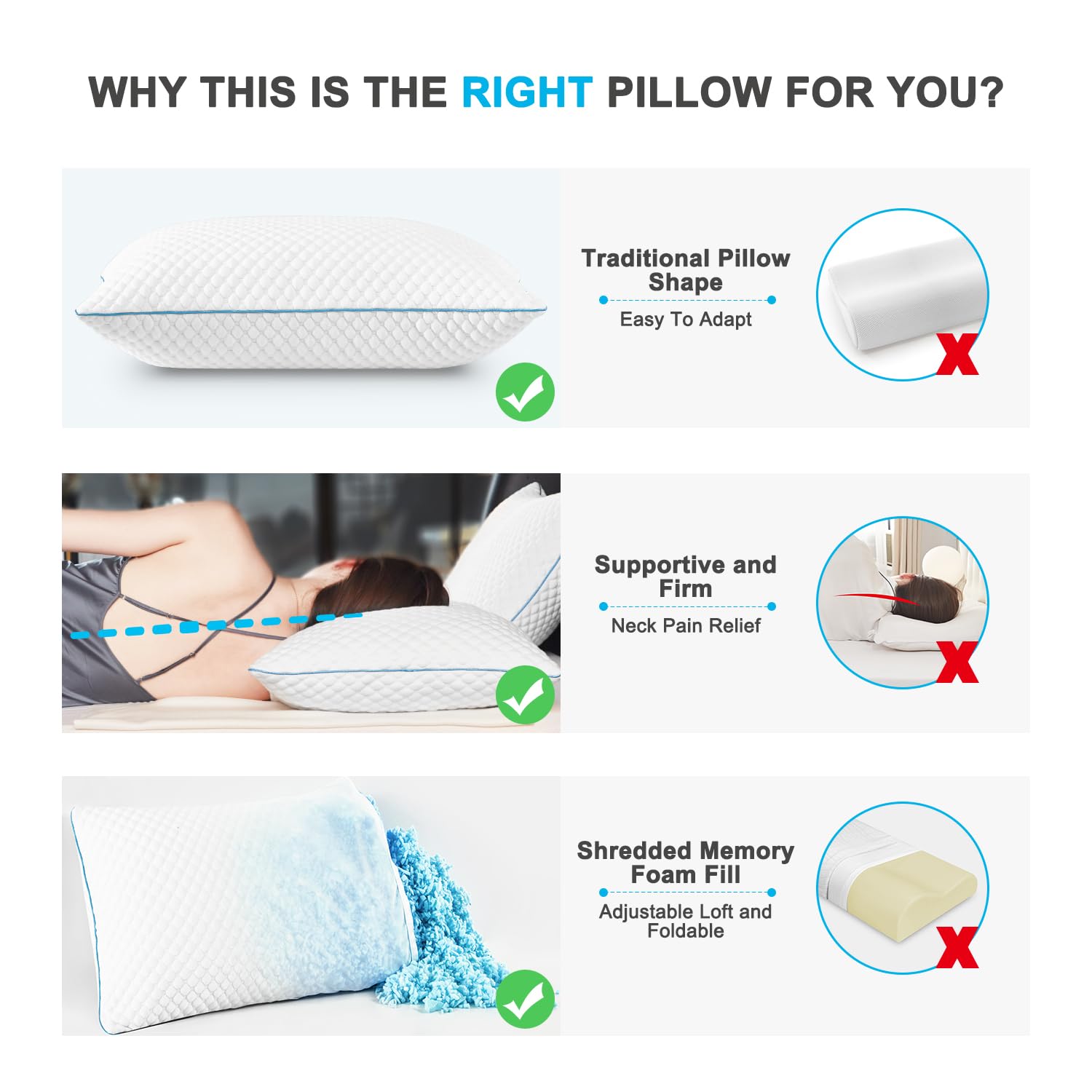 Close-up of VVZ shredded memory foam and 3D fibers in pillow