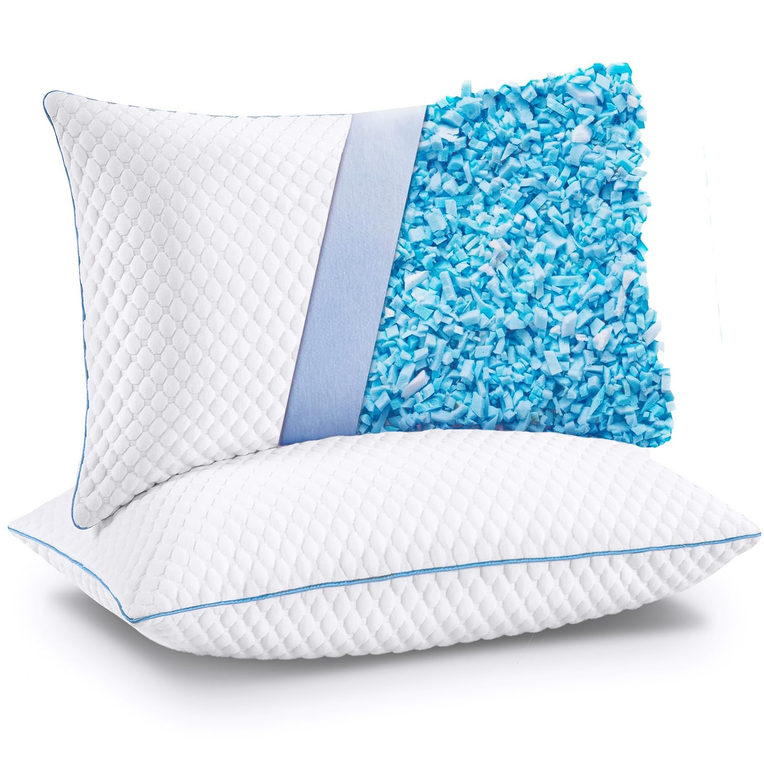 VVZ cooling bed pillow queen 2-pack front view with adjustable shredded memory foam loft