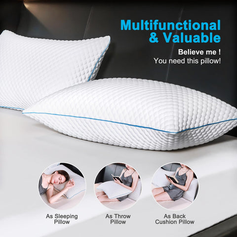 Two VVZ pillows on a bed showing versatile use options