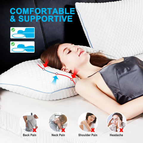 VVZ cooling bed pillow queen 2-pack side profile showing plush fill