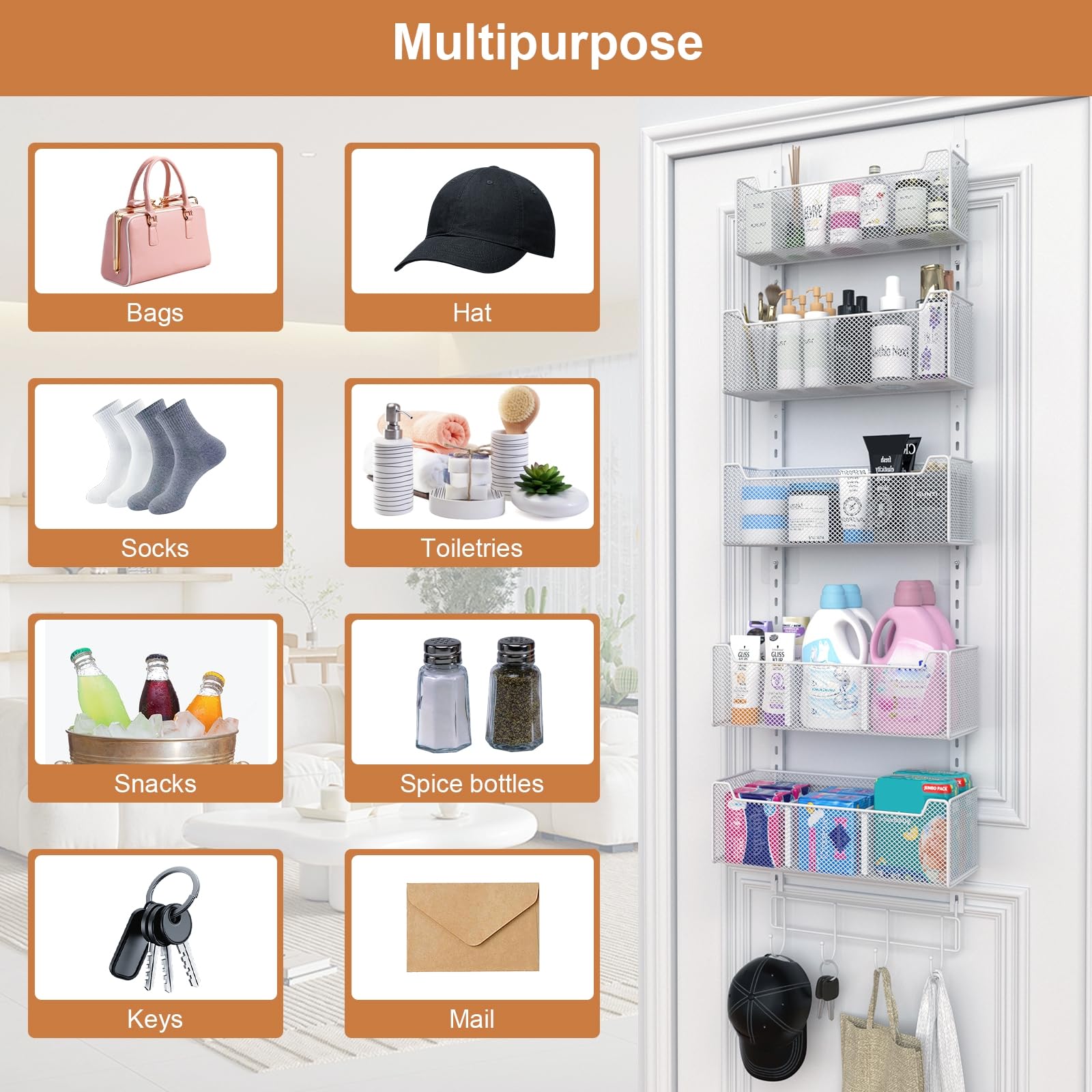 VyGrow adhesive stickers stabilize the organizer during door use.